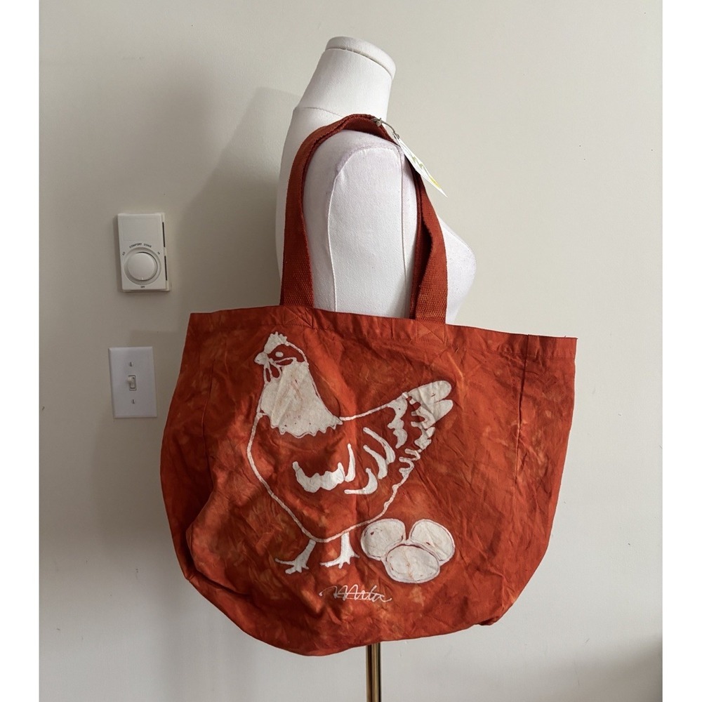 Mila Design Studio Hand Painted Batik Tote Bag Cottagecore Chicken Orange NWT